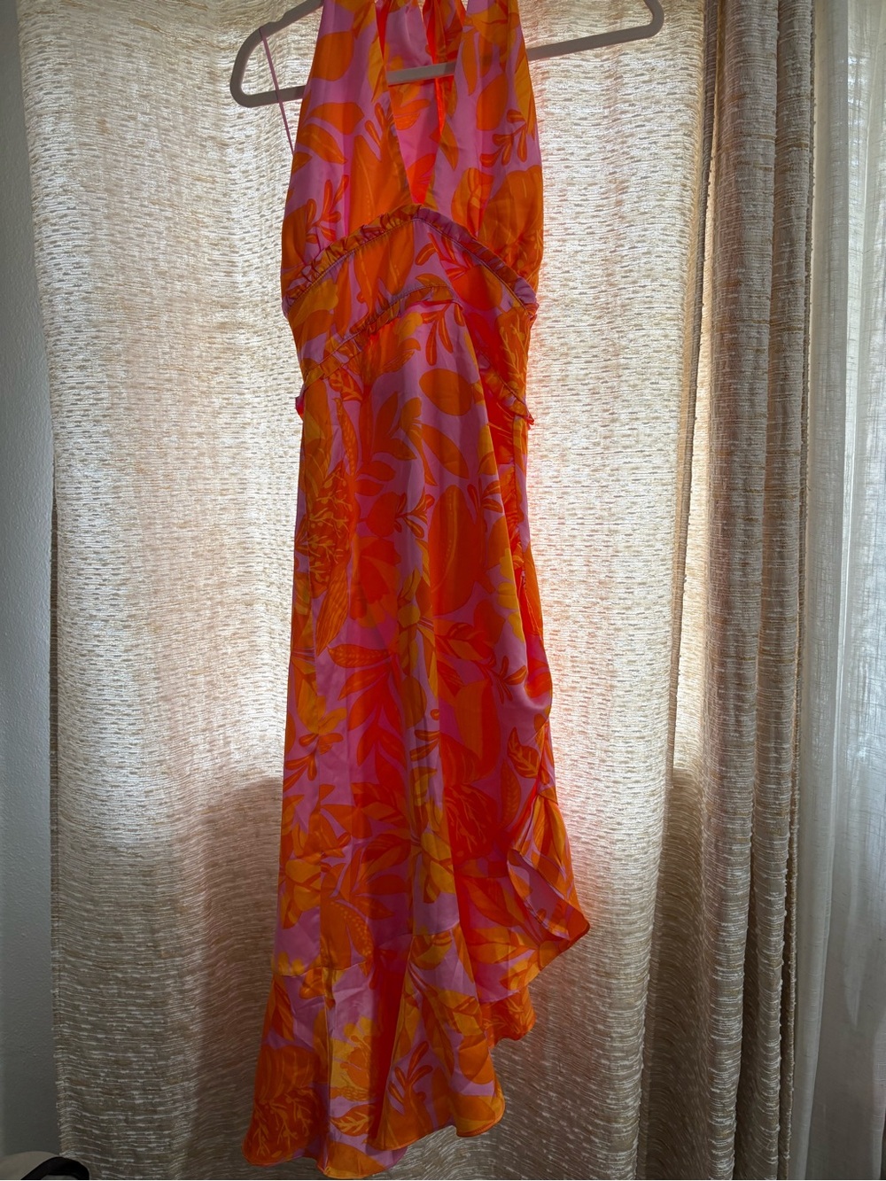 Vibrant Orange & Pink Floral Halter Dress
